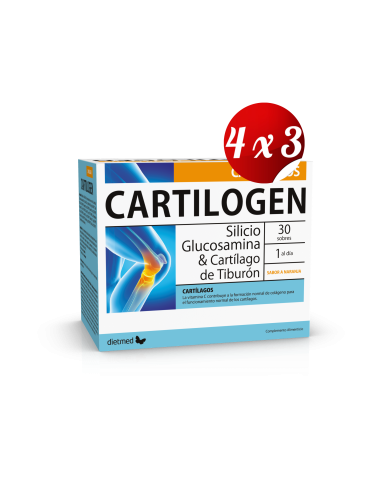 Pack 4x3 uds Cartilogen Cartílagos  30 X 12,1G Sobres De Dietmed