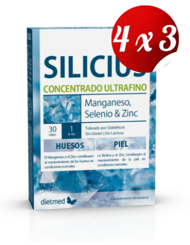 Pack 4x3 uds Silicius Concentrado Ultrafino  30 Capsulas De Dietmed