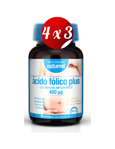 Pack 4x3 uds Ácido Fólico Plus 400 µg  90 Comprimidos De Dietmed