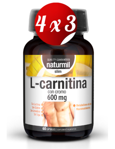 Pack 4x3 uds L-Carnitina Slim 600 Mg  60 Capsulas De Dietmed