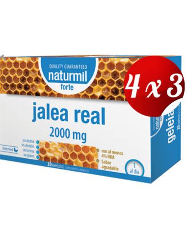 Pack 4x3 uds Jalea Real Forte 2000 Mg 20 X 15 Ml Ampollas De Dietmed