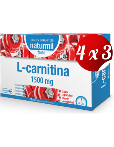 Pack 4x3 uds L-Carnitina Forte 1500 Mg 20 X 15 Ml Ampollas De Dietmed