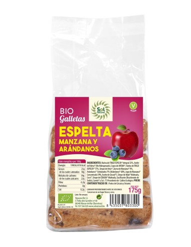 Galletas Espelta Manzana-Arándanos Bio 175 Gramos  Sol Natural