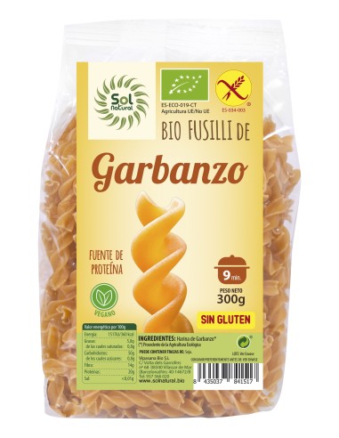 Fusilli De Garbanzo Sin Gluten Bio 300 Gramos  Sol Natural