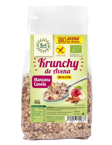 Krunchy Avena Sin Gluten Manzana-Canela 350 Gramos  Sol Natural