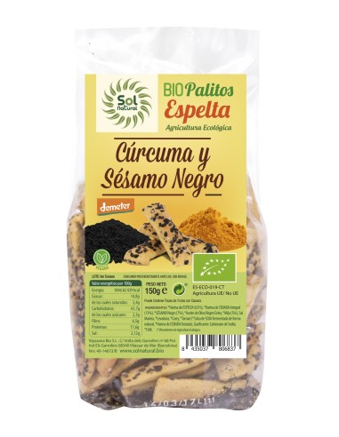 Palitos De Cúrcuma Y Sésamo Negro Bio 150 Gramos  Sol Natural