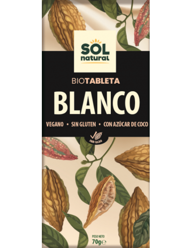 Tableta Chocolate Blanco Bio 70 Gramos  Sol Natural