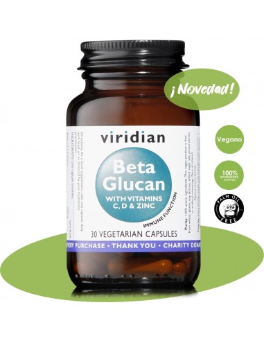 Beta Glucano 250Miligramos Plus Vit C, D3, Zinc 30 Cápsulas Veg Viridian