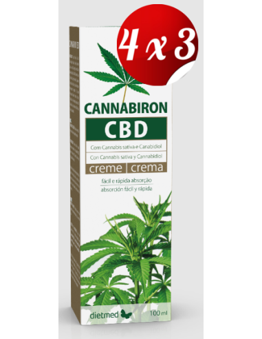 Pack 4x3 uds Cannabiron Cbd Crema 100 Ml De Dietmed