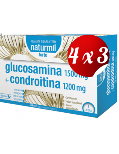 Pack 4x3 uds Glucosamina 1500 Mg+ Condroitina 1200 Mg Forte 20 X 15 Ml Ampollas De Dietmed