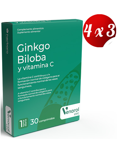 Pack 4x3 Ginkgo Biloba Y Vitamina C 30 Comprimidos  de Herbora