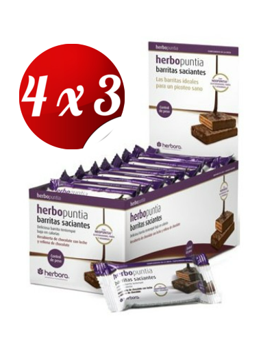 Pack 4x3 Caja 24 Uds Barrita Chocolate Herbopuntia 35 Gramos de Herbora