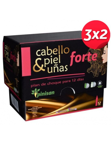 Pack 3x2 Cabello piel y uñas forte 12 viales de Pinisan