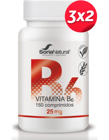 Pack 3x2 Vitamina B6 liberación sostenida 150 comprimidos de Soria Natural