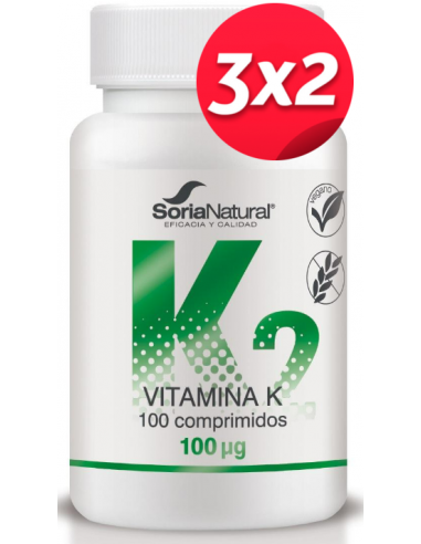 Pack 3x2 Vitamina K 100 µg 100 comprimidos liberación sostenida de Soria Natural