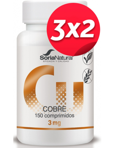 Pack 3x2 uds Cobre 150 comprimidos de Liberacion sostenida de Soria natural