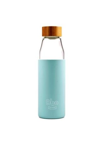 Botella Borosilicato Tapon Bambu Azul 500Ml. de Irisana