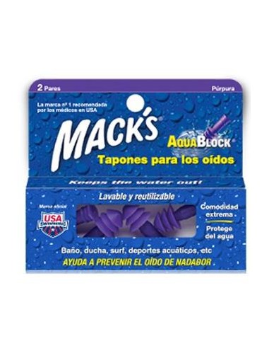 Tapon Oido Macks Aquablock 2 Pares de Mack´S