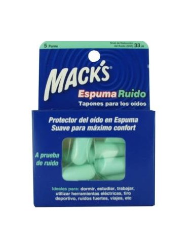 Tapon Oido Macks Espuma Ruido 10 Unidades de Mack´S