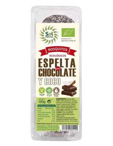 Pack 12 Uds. Rosquitos Espelta Chocolate Y Coco Bio 190 g  de Solnatural