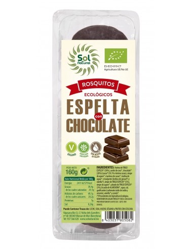 Pack 12 Uds. Rosquitos De Espelta Con Chocolate Bio 200 g  de Solnatural