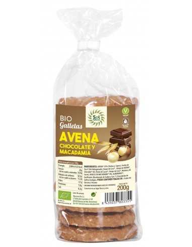 Pack 8 Uds. Galletas Avena Chocolate Y Macadamia Bio 200 g  de Solnatural