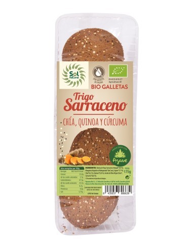 Pack 9 Uds. Galletas T.Sarraceno Chía-Quinoa-Cúrcuma 175 g  de Solnatural