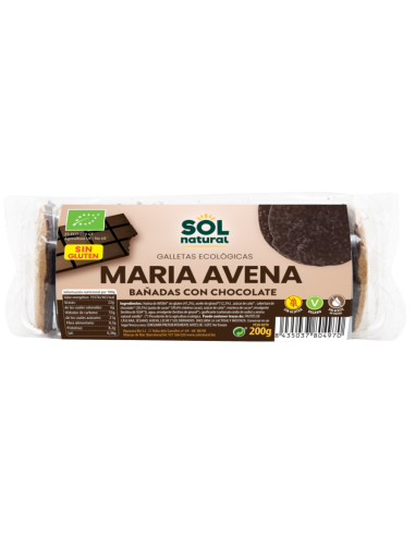 Pack 12 Uds. Marías Avena Sin Gluten Bañadas Con Chocolate Bio 245 g  de Solnatural