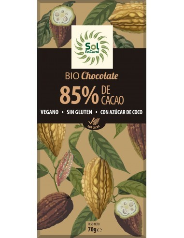 Pack 10 Uds. Tableta Chocolate Dark 85% Bio 70 g  de Solnatural