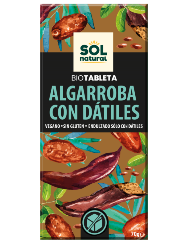 Pack 10 Uds. Tableta Algarroba Con Dátiles Bio 70 g  de Solnatural