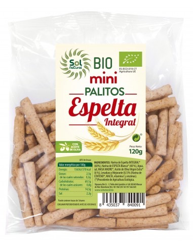 Pack 18 Uds. Mini Palitos De Espelta Integral Bio 120 g  de Solnatural